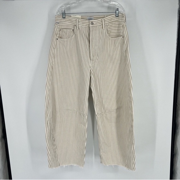 Citizens of Humanity Horseshoe Barrel Striped Baggy Jean in Khaki Stripe 32 NWT - Picture 2 of 12